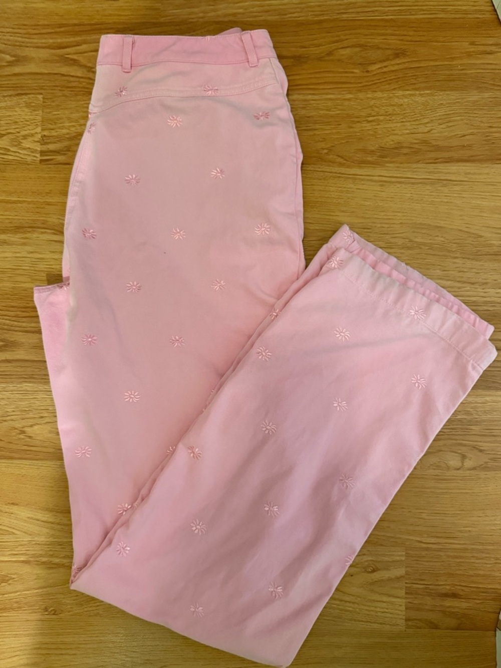 Cool Girl Hippie Boho St. John Sport Pink Embroidered Flare Pants